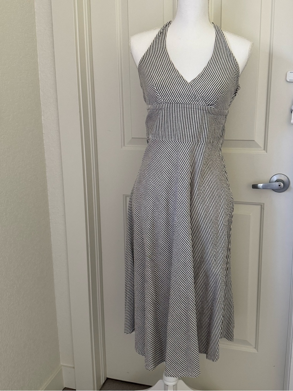 H&M Striped Halter Midi Dress in Gray and White